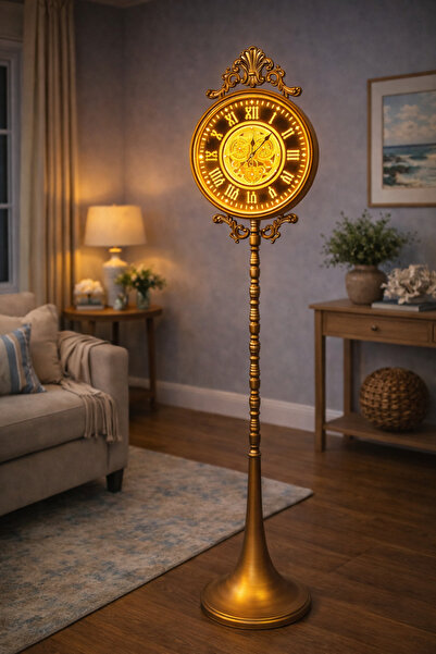 hediyeconcepti LED Işıklı Klasik Mekanik Görünümlü Duvar Saati Antik Gold Çer...