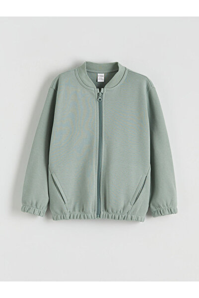 LC Waikiki Φούτερ με φερμουάρ για αγόρια Green College Collar Basic