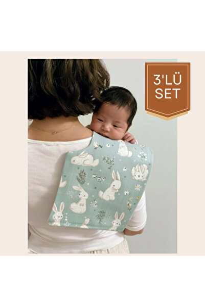 MiniMüslin %100 Pamuk 3’lü Müslin Omuz Bezi Seti- Mint Bunny (OEKO-TEX Sertif...