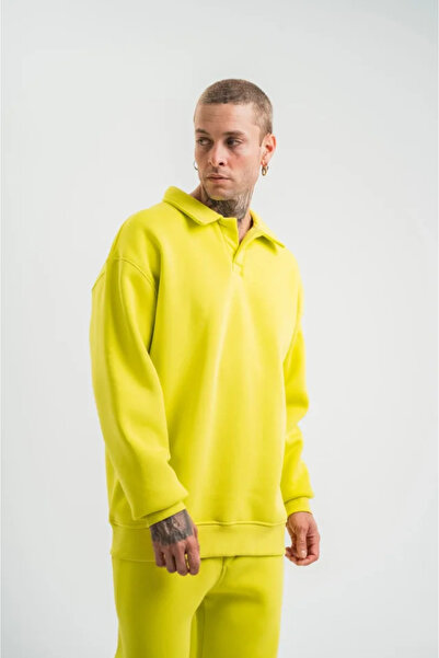 Kanonik Education Unisex Double Oversize Placket Collar Sweatshirt - Yellow