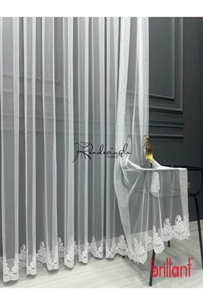Brillant Grek Zemin Arne Desen Etek Işlemeli 1/3 Sık Pile Tül Perde