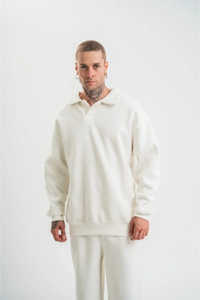 Kanonik Education Unisex Double Oversize Placket Collar Sweatshirt - White