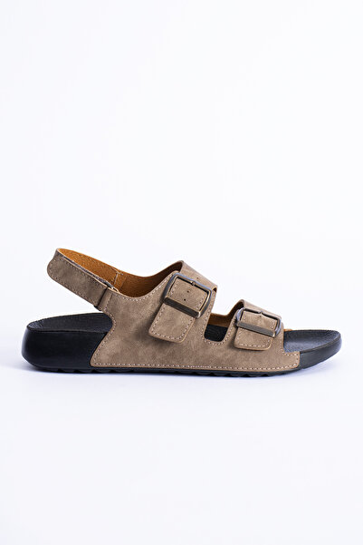 Polomia Comfort Dubai Men's Double Band Buckle Suede Leather-Look Anatomical Casual Daily Flat Sandals