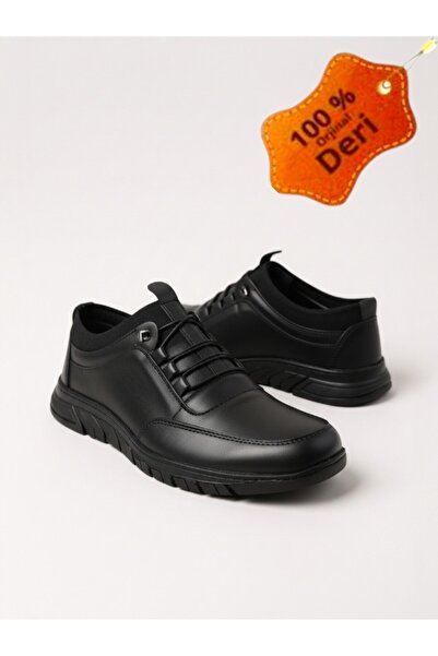 MAGIC SHOES Men's Genuine Leather Ultra Comfortable Orthopedic Sole Lightweight Transitional Black Casual Shoes