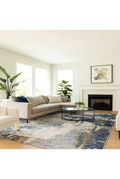 SER CARPET Modern beige brown carpet with gold accents, elegant abstract pattern for living room and bedroom 100 X 200