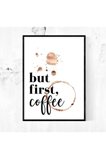 kids town Coffee Yazılı Siyah Çerçeve Görünümlü Ahşap Duvar Tablosu