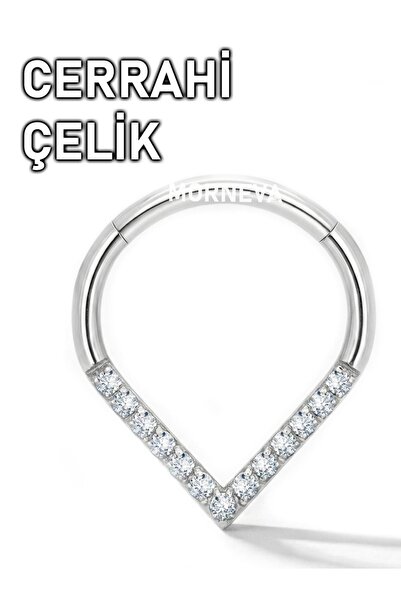MORNEVA Cerrahi Çelik Taşlı Damla Üçgen Septum Daith Piercingi (1 Adet)