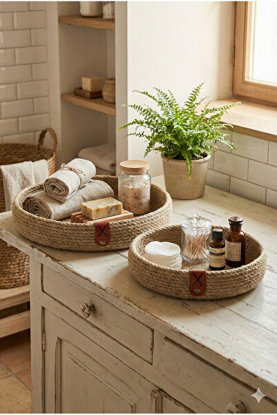 Homever 2’li Jüt Hasır Sepet Seti (20 cm + 25 cm) – El Yapımı Dekoratif Düzen...