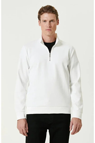 Kanonik Education Unisex Long Sleeve Half Zip Collar Basic Sweatshirt - White