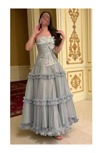 TREN Elegant Tulle Ball Gown Crystal Rose Embellished Sleeveless Prom Dress Long Evening Formal Attire