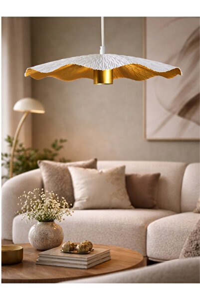 NOONLUX DESIGN&LIGHTING Narvik Mat Beyaz-Gold Detay Sarkıt Oturma Odası Yemek...