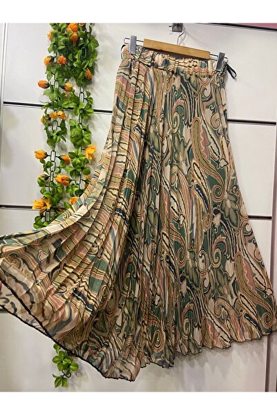 edu collection Patterned Chiffon Bell Skirt with Lining