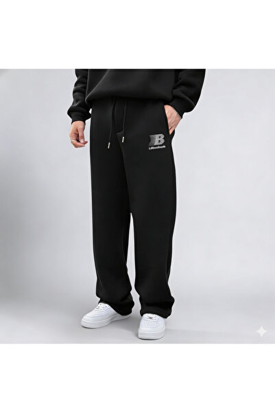 NİCE B Printed 3 Thread Thick Winter Baggy Sweatpants with Fleece Inside |   Oversized Relaxed Fit Regular Waist