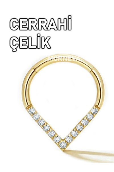 MORNEVA Cerrahi Çelik Taşlı Damla Üçgen Septum Daith Piercingi (1 Adet)