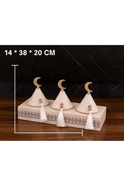 TOHFAT-AL MAIDAH Serving dish with lid, 3 plates, gold crescent shape, beige