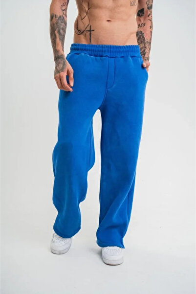 Kanonik Education Slit Detailed Pipe Leg Baggy Sweatpants - Blue