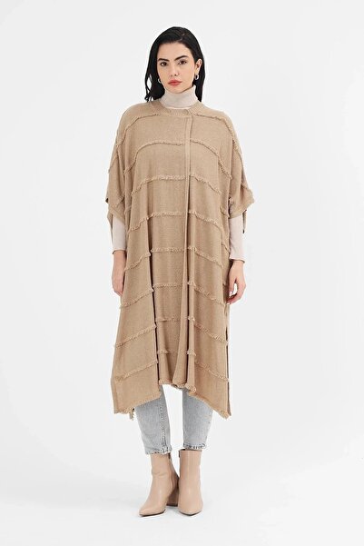 larocci Women's Transitional Tasseled Kepenek Long Poncho