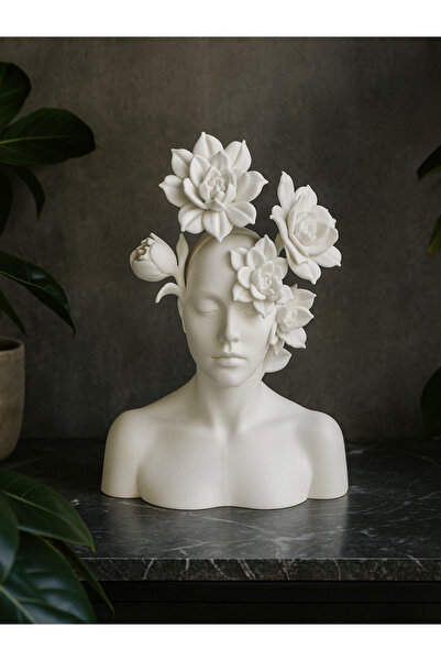 HaBu Lab Çiçek Taçlı Kadın Büst Heykeli | Sanatsal & Zarif Dekoratif Biblo | ...