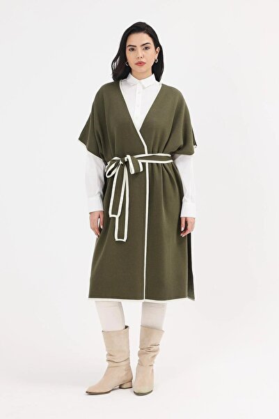 larocci Women's Striped Belted Long Dress Poncho