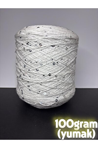 Ana&Kuzusu İplik Bumbac de viscoză alb (6 mm) cu paiete argintii groase, fir ...