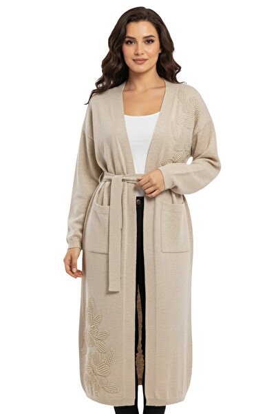 larocci Women's Embroidered Floral Detailed Belted Kimono Poncho