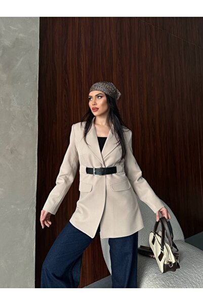 Bella Breeze Women's Leather Belt Detailed Blazer Jacket