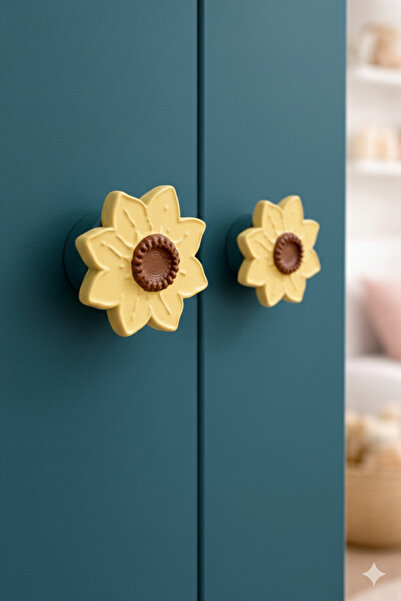 Rekatech Ayçiçeği Figürlü Çocuk Bebek Odası Dolap Çekmece Kulpu - Sarı Güneba...