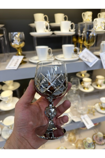 Vakıf home Bohemia Kristal Ayaklı Titanyum Platin Renk El İşi Kahve Yanı Su B...