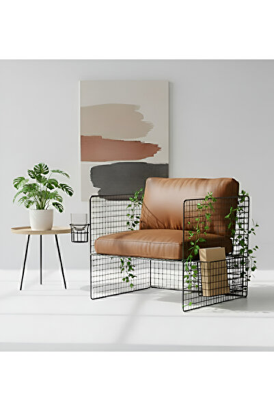 SLLER Modern Metal Tekli Berjer - Suni Deri Minderli Portatif Koltuk - Yan Ba...