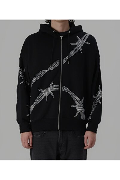 YOURTURN Stone Embroidered K Hooded Sweatshirt