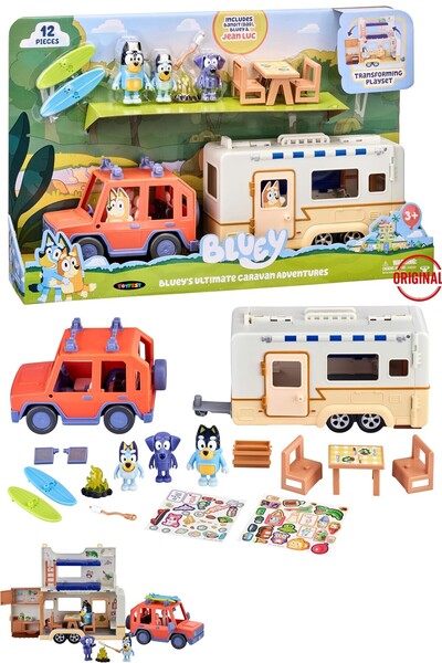 TOYFEST BlueyPlus Açılabilir Büyük Karavan Oyun Seti 3 Figürlü 4WD Aile Araba...