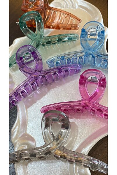SELUVİA Şeffaf Rengarenk 8 cm Klipsli Saç Tokası – 2’li Set (Demir Klips)