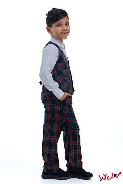 maryool lara Boys' kindergarten suit, navy blue, olive green, checkered, three pieces