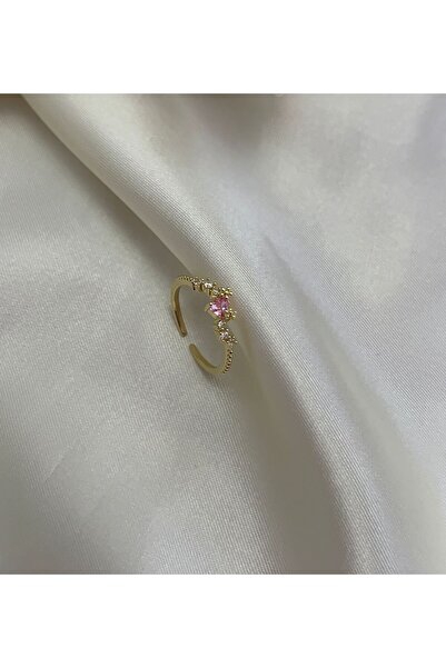 Goche Gold Color Pink Zircon Stone Wave Shape Adjustable Elegant Women Ring