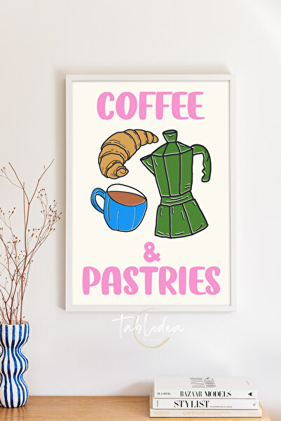 tablodea Cafea și prăjituri Decor pentru colțul de cafea cu rame din lemn alb...