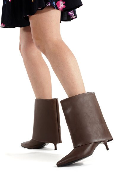 LUVETTO Cizme lungi din piele maro cu toc subțire de 5 cm, sezon nou