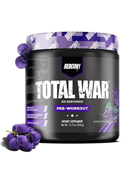 REDCON1 مسحوق ما قبل التمرين توتال وور، بنكهة العنب - مكمل غذائي سريع المفعول يحتوي على الكافيين للرجال والنساء