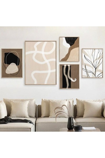 VOBA STORE VOBA büyük boy 5 parça soyut çerçeve görünümlü mdf baskı tablo seti