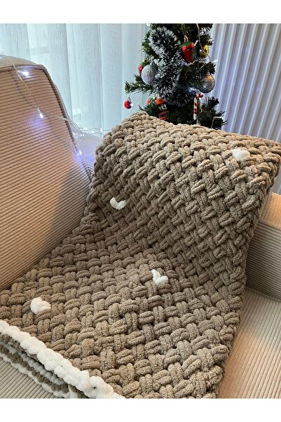 Minii Tuhafiye Kalp Motifli El Örgüsü Puffy Bebek Battaniyesi - Alize Puffy E...