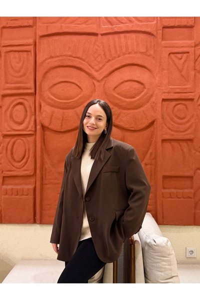 SUMYCO KAHVERENGİ SÜS CEPLİ OVERSIZE BLAZER