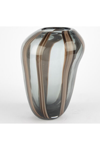esdekor Coffee Striped Smoked Glass Vase 19X18X28Cm Decorative Product Decoration