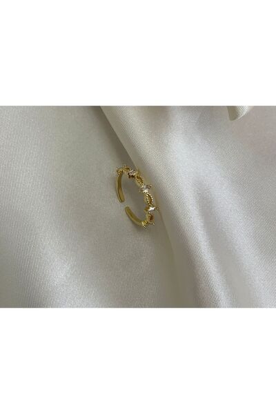 Goche Gold Kaplama Vintage Baget Zirkon Taşlı Ayarlanabilir Yüzük - Şık Tasarım