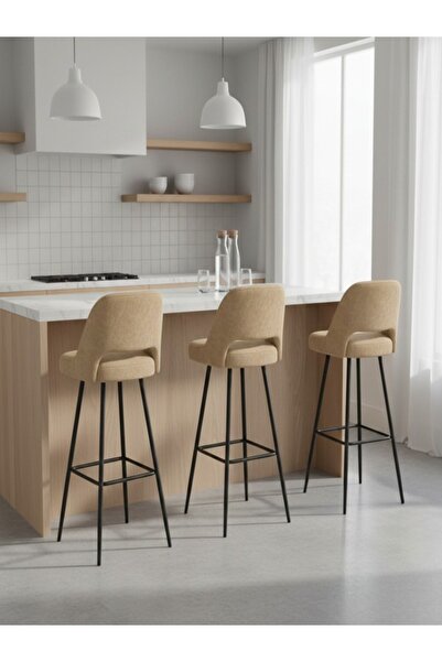 BEC13 Modern bar stool with a contemporary design - fabric seat and black metal legs