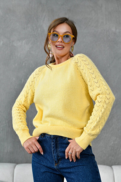 Park Karon Γυναικείο πλεκτό πουλόβερ με λαιμόκοψη δαντελωτή πλέξη με απαλή υφ...