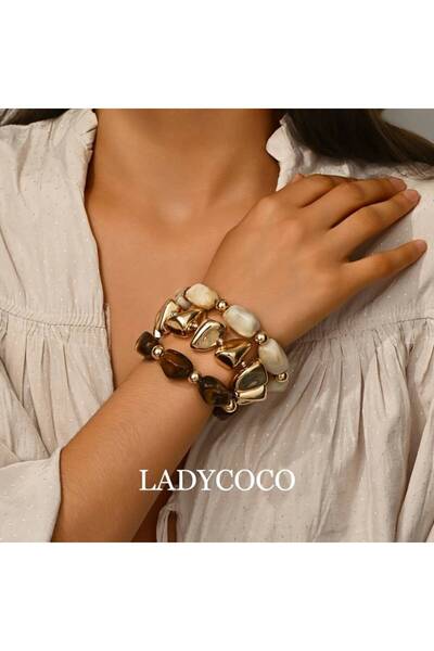 İnci Mercan Bujiteri 3 Adet Kalın Akrilik Bohem Boncuk Bileklik - Sağlam Kalı...