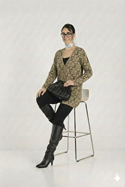 onno style women Classic Knitted Buttoned Jacket with Heart Pattern