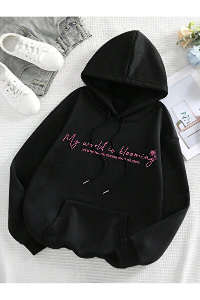 Marwah collection Kadın my world baskılı sweatshırt 3iplik kaliteli kumaş ove...