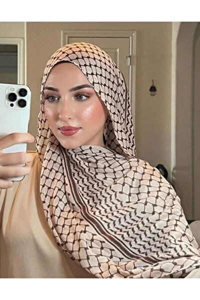 ELA Geometrik Desenli Lüx Şifon Şal - Modern Arap Tarzı Kadın Hijab / Başörtüsü