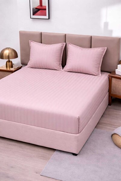 ANATOLIATEKSTILE Damask Bed Cover with Fine Stripes, Fitted Sheet + 2 Pillowcases