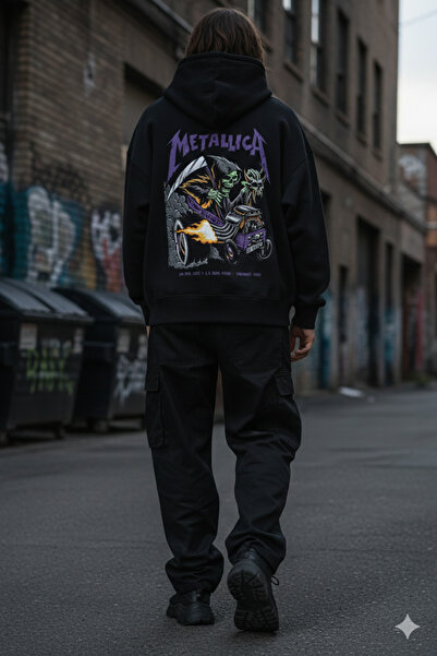 FUWEAR Φούτερ με κουκούλα με στάμπα Metallica, τριών κλωστών, ανάγλυφο